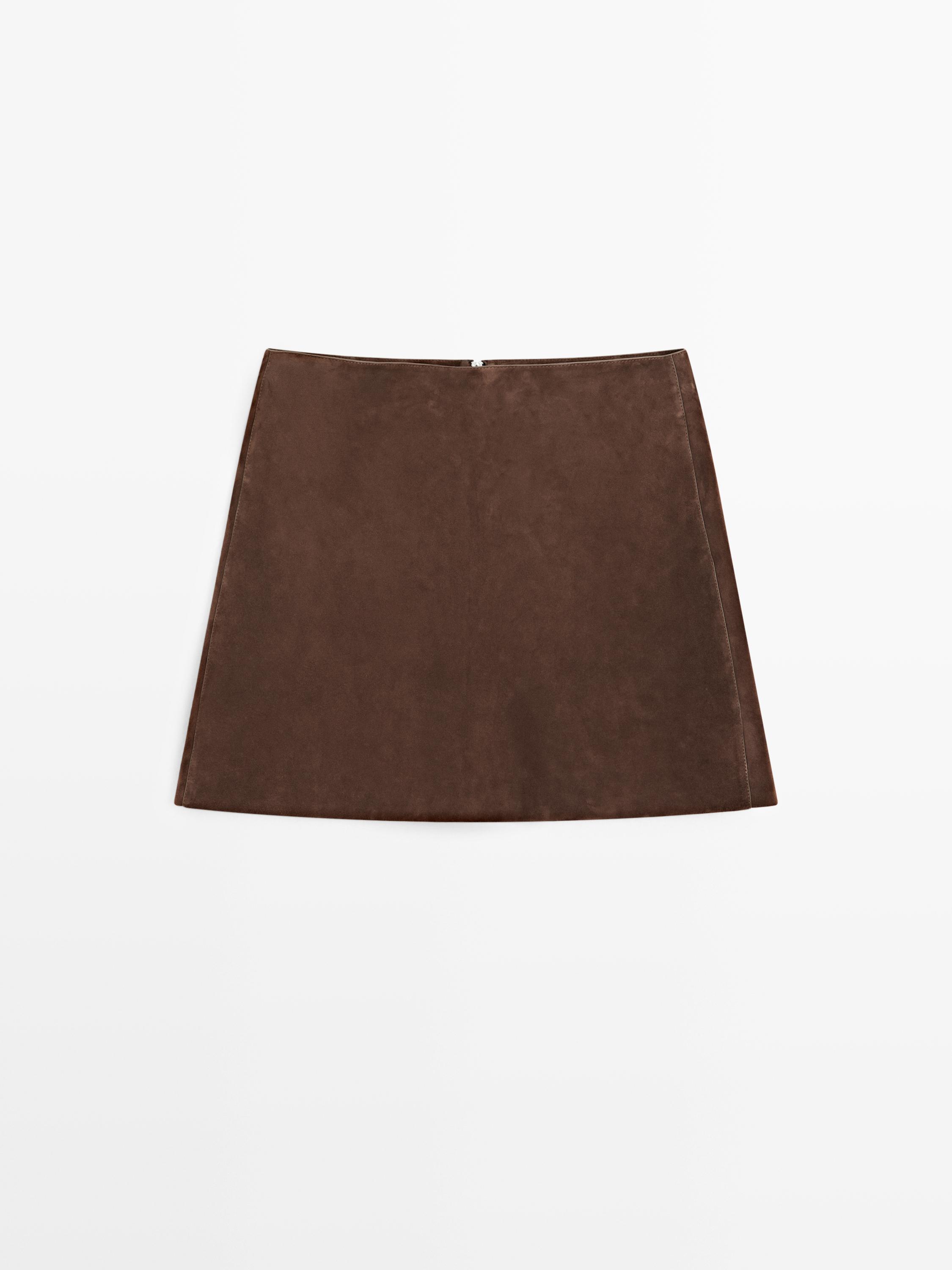 Suede leather mini skirt